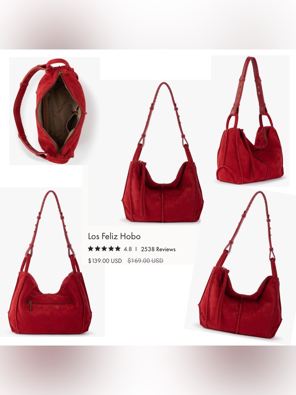 The Sak Los Feliz Hobo Bag Scarlet Red Suede Fall Ready 2026 - Picture 2 of 10